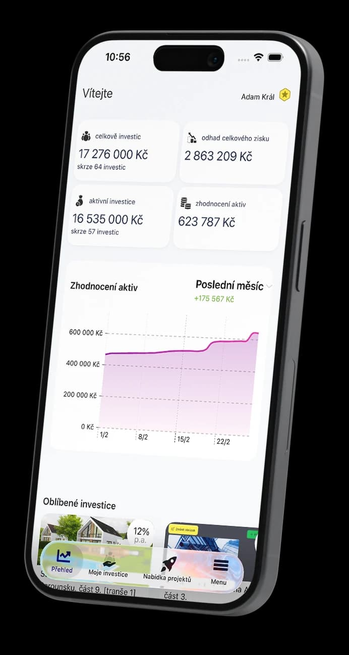 Mobilní aplikace Finvestor s přehledem investičního portfolia